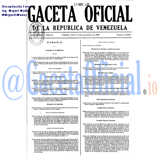 Gaceta Oficial 35836 del 13 Noviembre 1995