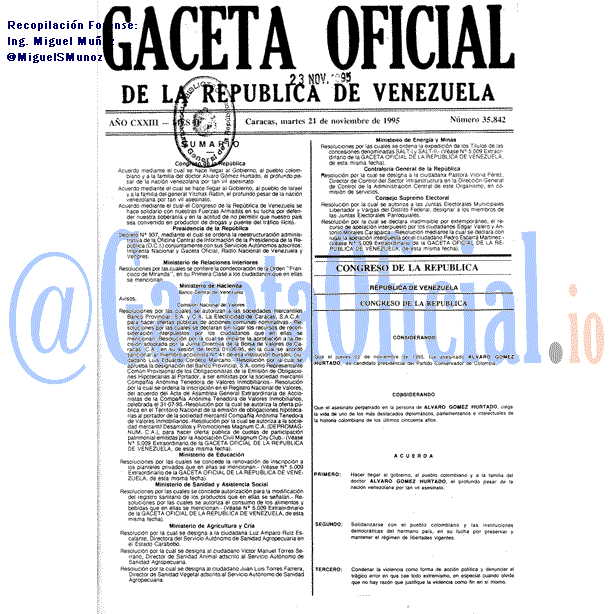 Gaceta Oficial 35842 del 21 Noviembre 1995