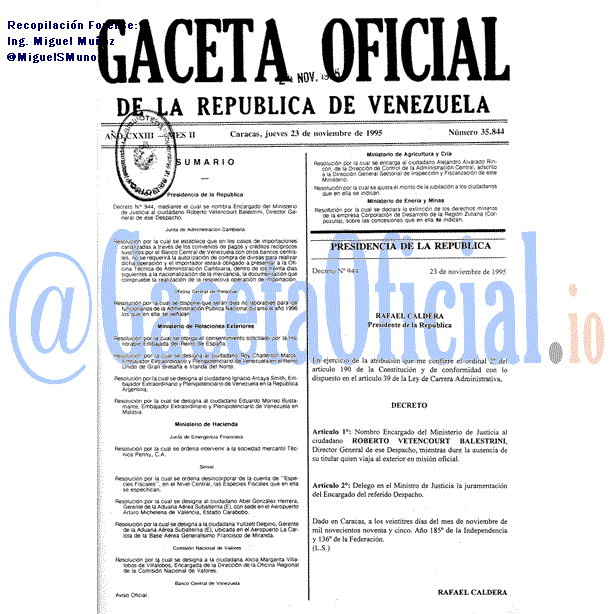 Gaceta Oficial 35844 del 23 Noviembre 1995