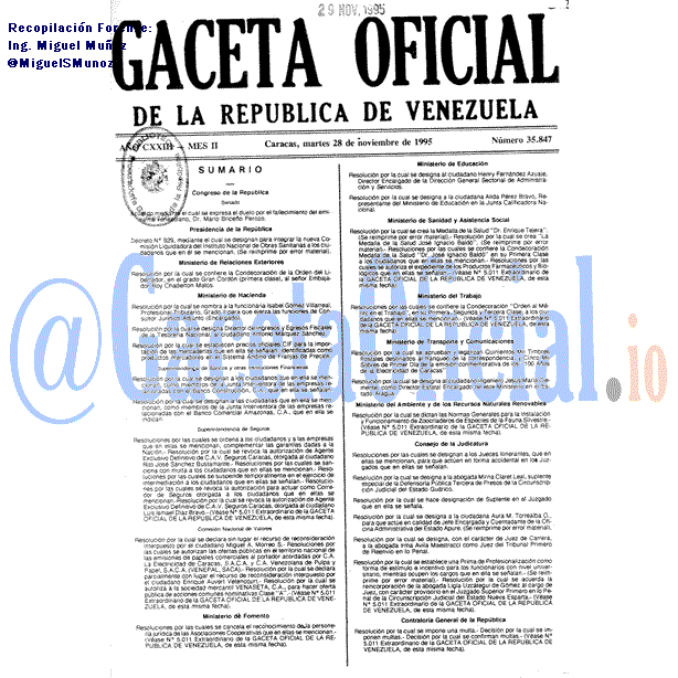 Gaceta Oficial 35847 del 28 Noviembre 1995