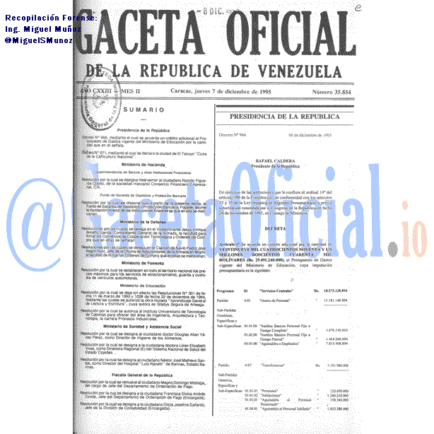 Gaceta Oficial 35854 del 7 Diciembre 1995