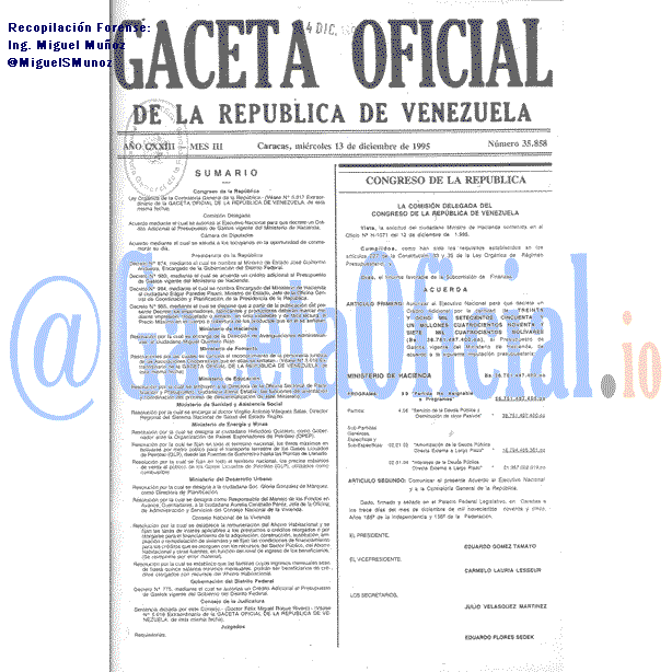 Gaceta Oficial 35858 del 13 Diciembre 1995