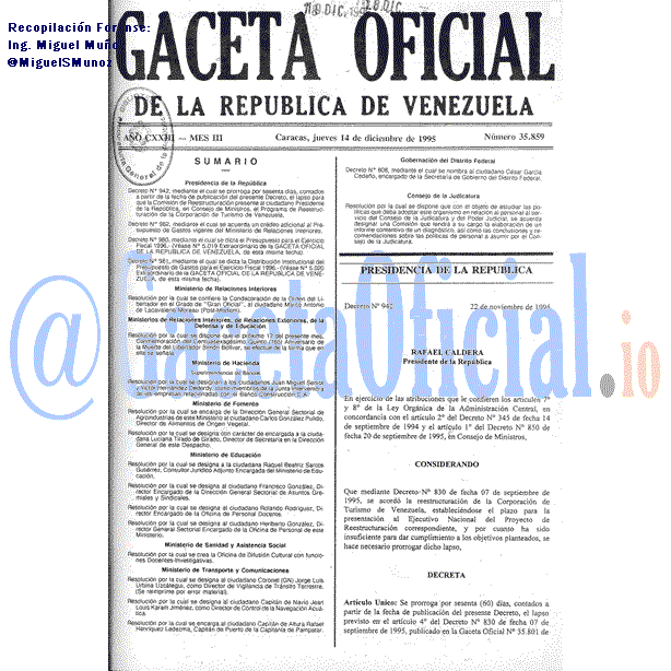 Gaceta Oficial 35859 del 14 Diciembre 1995