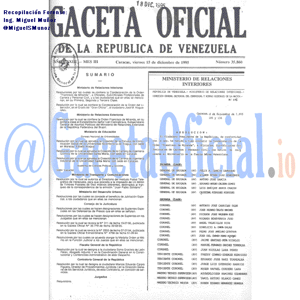 Gaceta Oficial 35860 del 15 Diciembre 1995