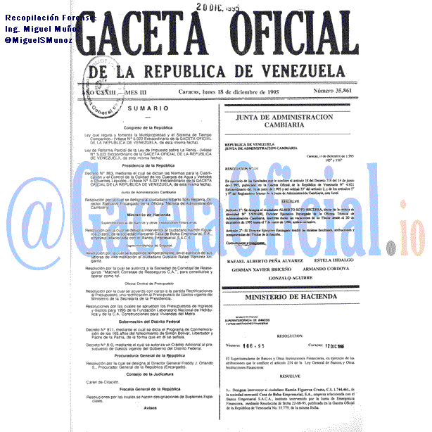 Gaceta Oficial 35861 del 18 Diciembre 1995