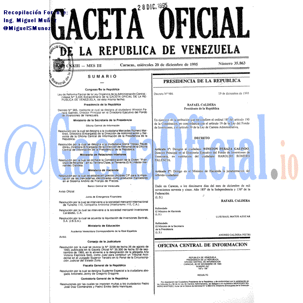Gaceta Oficial 35863 del 20 Diciembre 1995