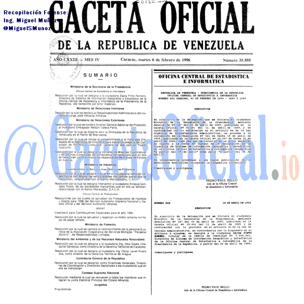 Gaceta Oficial 35895 del 6 Febrero 1996