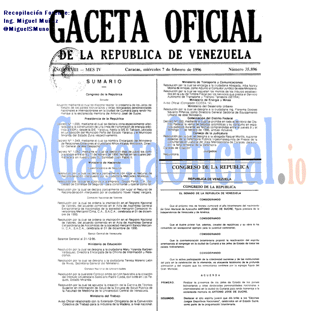 Gaceta Oficial 35896 del 7 Febrero 1996