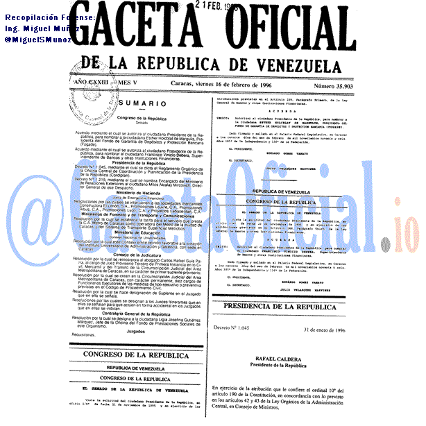 Gaceta Oficial 35903 del 16 Febrero 1996
