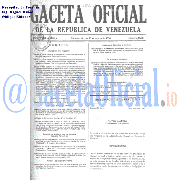 Gaceta Oficial 35911 del 1 Marzo 1996