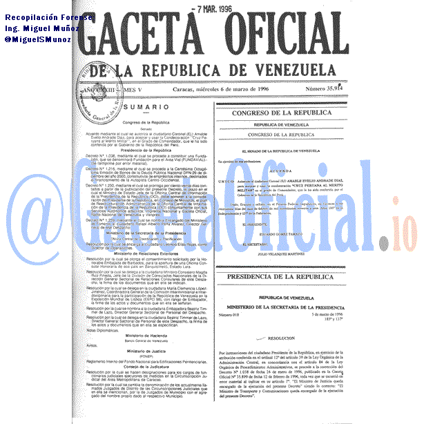 Gaceta Oficial 35914 del 6 Marzo 1996