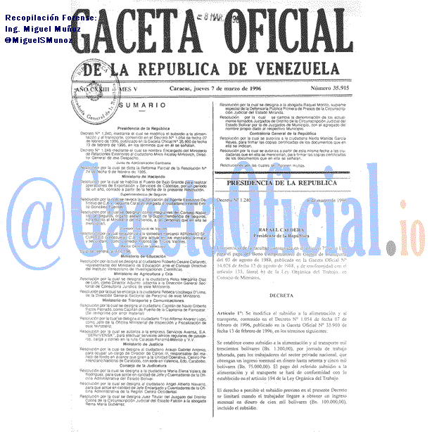 Gaceta Oficial 35915 del 7 Marzo 1996