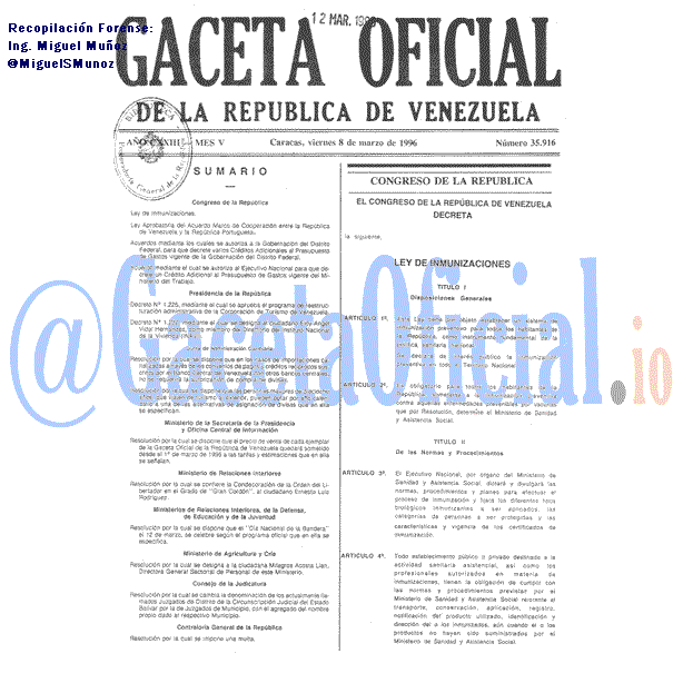 Gaceta Oficial 35916 del 8 Marzo 1996