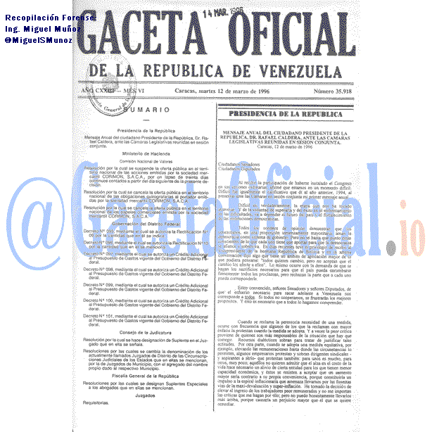Gaceta Oficial 35918 del 12 Marzo 1996