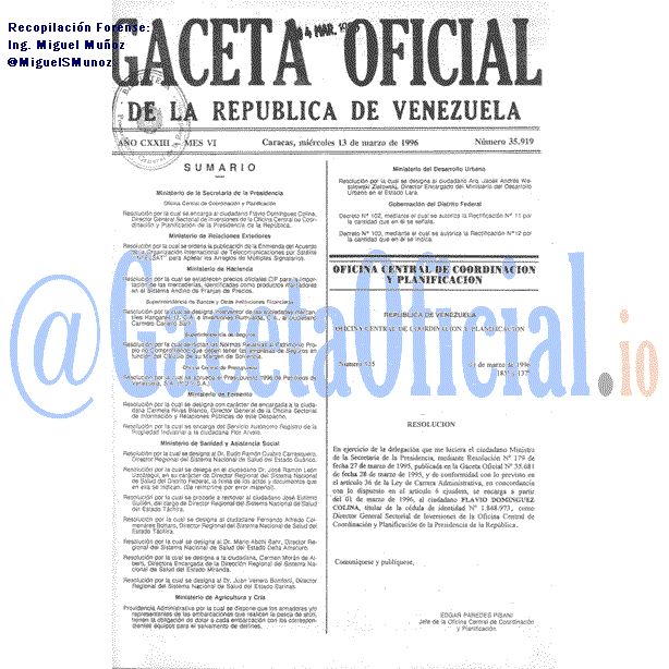 Gaceta Oficial 35919 del 13 Marzo 1996