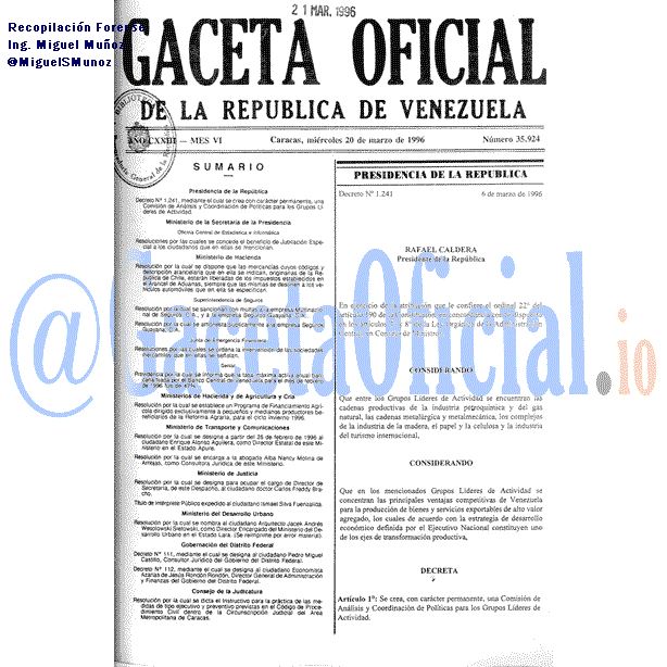 Gaceta Oficial 35924 del 20 Marzo 1996