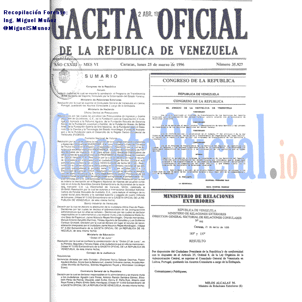 Gaceta Oficial 35927 del 25 Marzo 1996