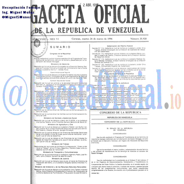 Gaceta Oficial 35928 del 26 Marzo 1996