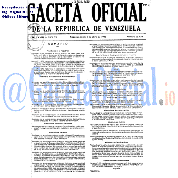 Gaceta Oficial 35934 del 8 Abril 1996