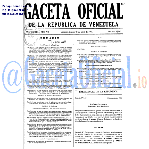Gaceta Oficial 35942 del 18 Abril 1996