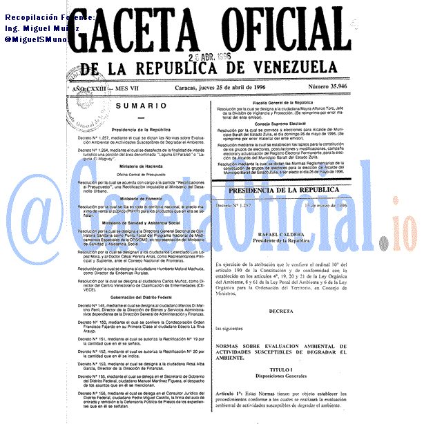 Gaceta Oficial 35946 del 25 Abril 1996
