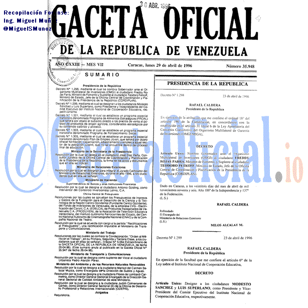 Gaceta Oficial 35948 del 29 Abril 1996