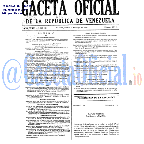Gaceta Oficial 35953 del 7 Mayo 1996