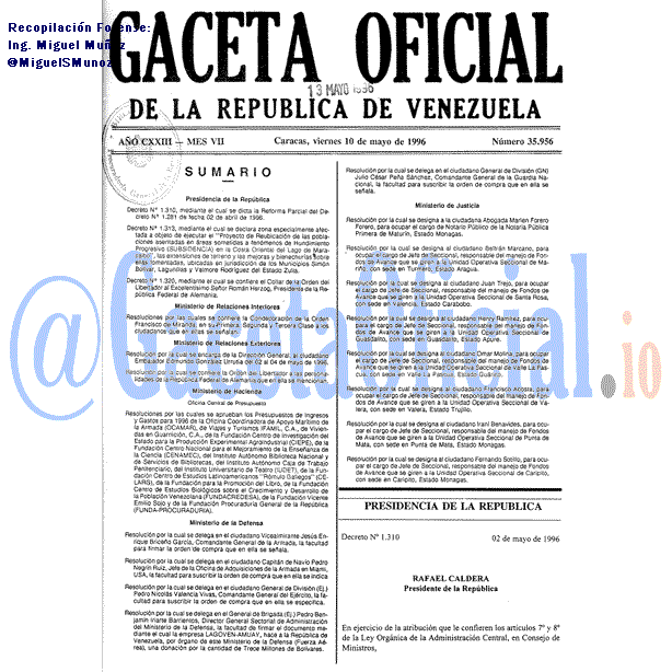 Gaceta Oficial 35956 del 10 Mayo 1996
