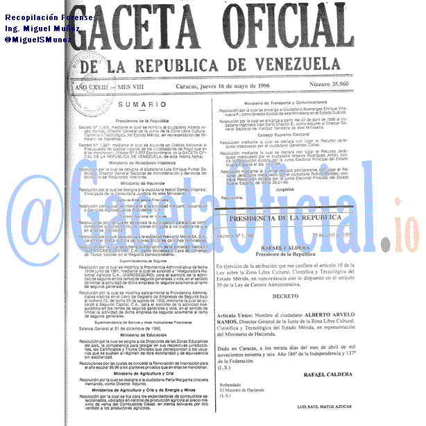 Gaceta Oficial 35960 del 16 Mayo 1996