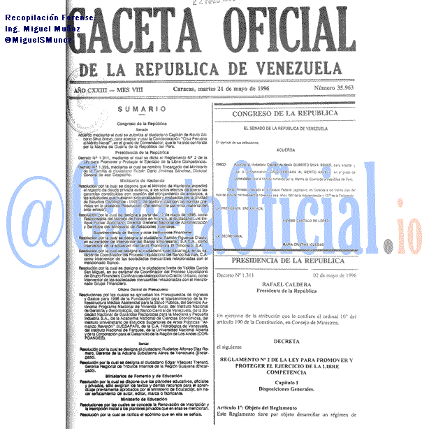 Gaceta Oficial 35963 del 21 Mayo 1996