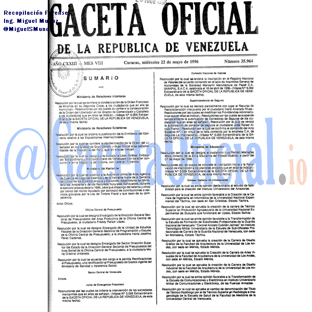 Gaceta Oficial 35964 del 22 Mayo 1996