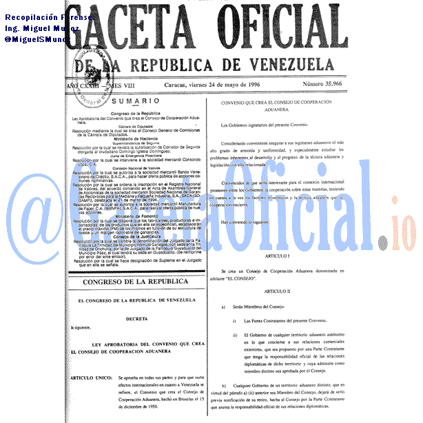 Gaceta Oficial 35966 del 24 Mayo 1996