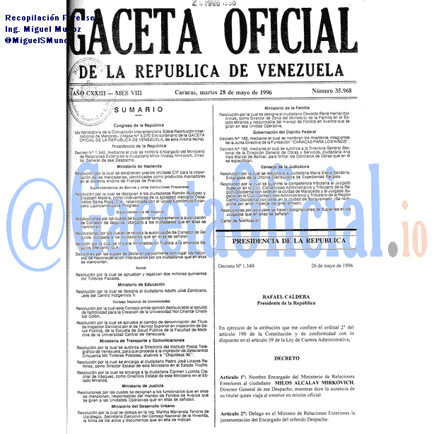 Gaceta Oficial 35968 del 28 Mayo 1996