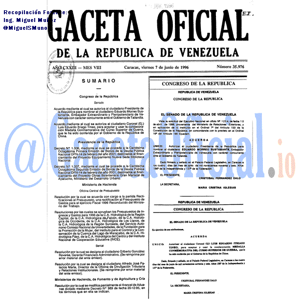 Gaceta Oficial 35976 del 7 Junio 1996