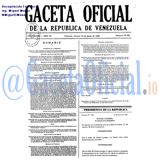 Gaceta Oficial 35981 del 14 Junio 1996