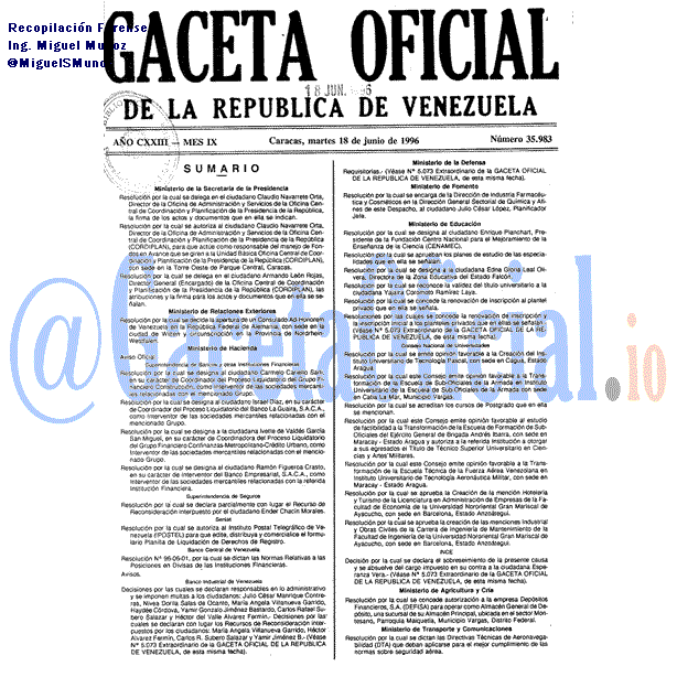Gaceta Oficial 35983 del 18 Junio 1996