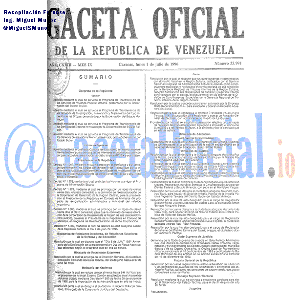 Gaceta Oficial 35991 del 1 Julio 1996