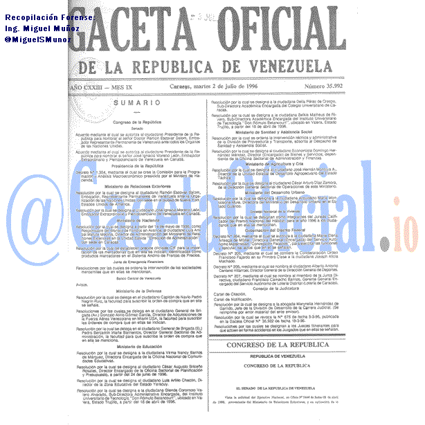 Gaceta Oficial 35992 del 2 Julio 1996