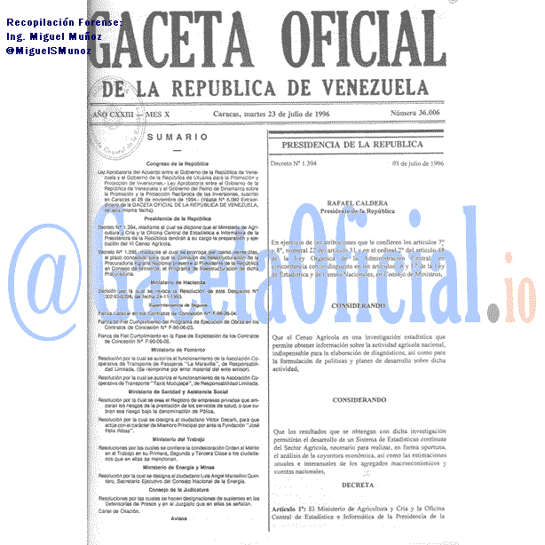 Gaceta Oficial 36006 del 23 Julio 1996