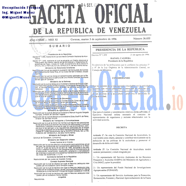 Gaceta Oficial 36035 del 3 Septiembre 1996