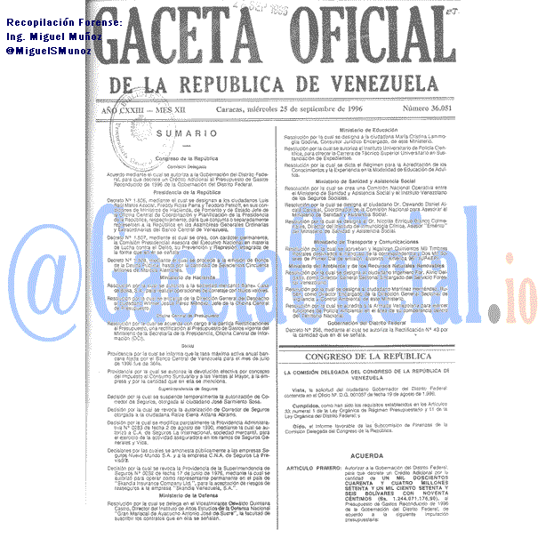 Gaceta Oficial 36051 del 25 Septiembre 1996