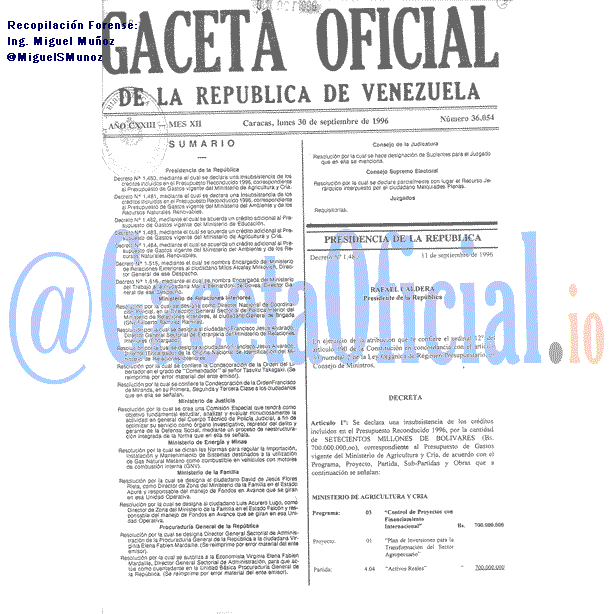 Gaceta Oficial 36054 del 30 Septiembre 1996