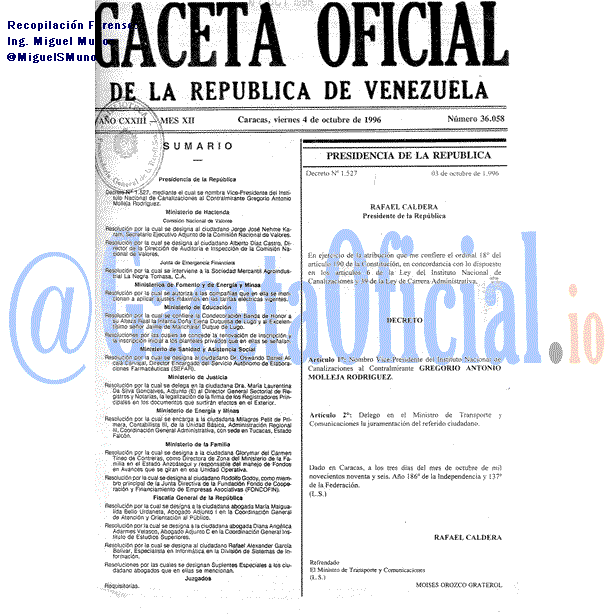 Gaceta Oficial 36058 del 4 Octubre 1996