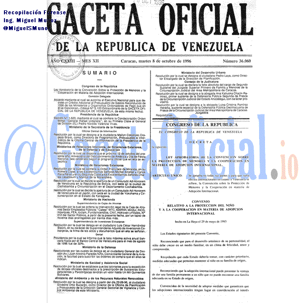 Gaceta Oficial 36060 del 8 Octubre 1996