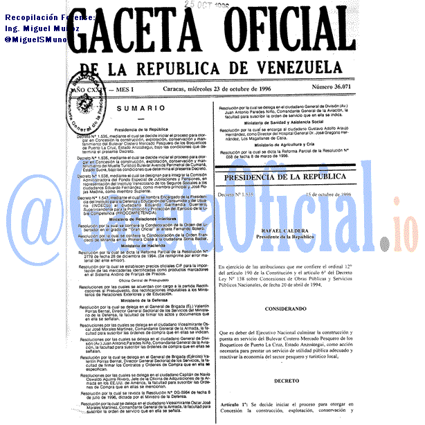 Gaceta Oficial 36071 del 23 Octubre 1996