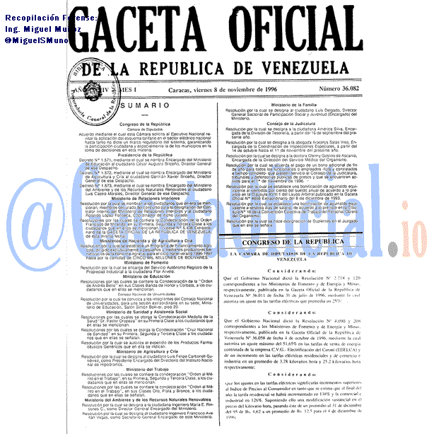 Gaceta Oficial 36082 del 8 Noviembre 1996