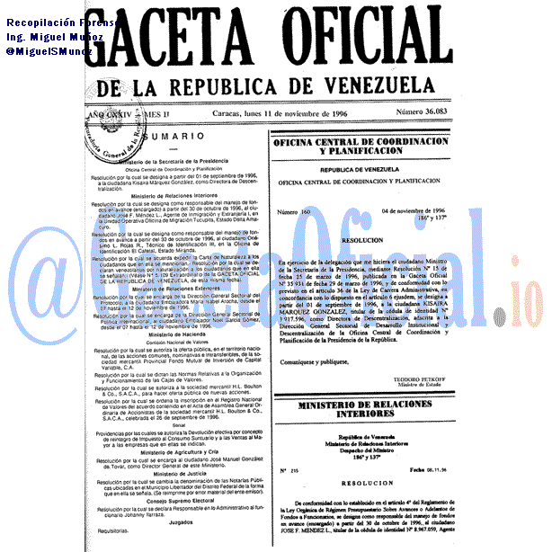 Gaceta Oficial 36083 del 11 Noviembre 1996
