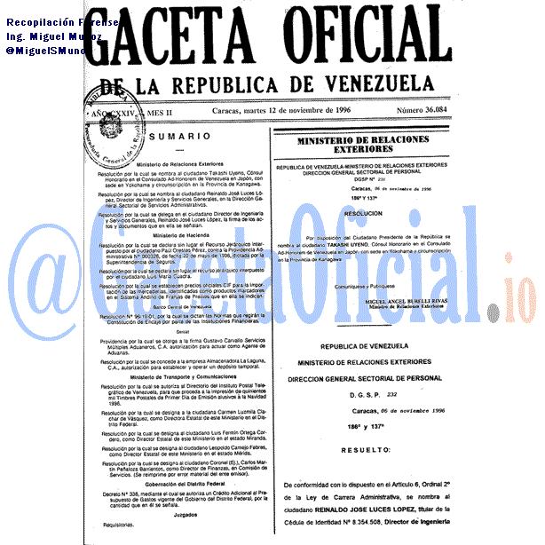 Gaceta Oficial 36084 del 12 Noviembre 1996