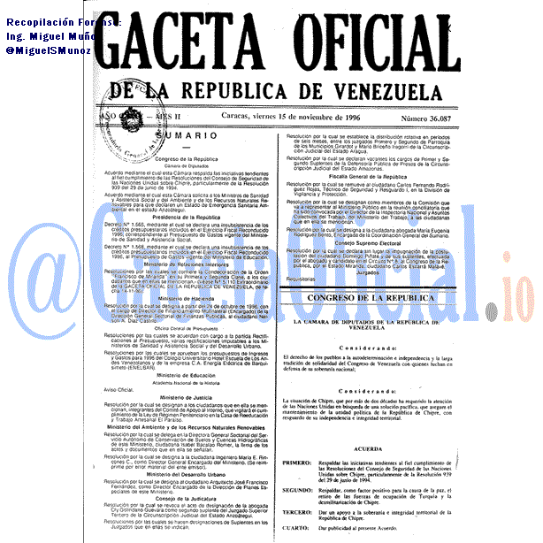 Gaceta Oficial 36087 del 15 Noviembre 1996