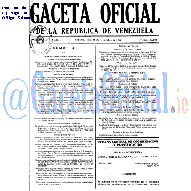 Gaceta Oficial 36088 del 18 Noviembre 1996